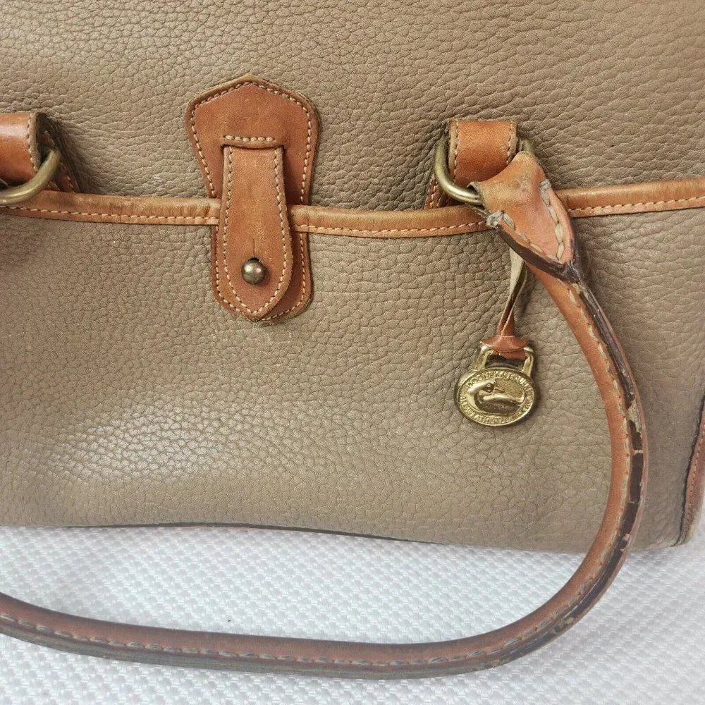 Vintage Dooney & Bourke Satchel Bag Taupe Tan Brown All Weather Leather Handbag